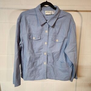 Vintage 90's Susan Bristol Casuals Blue Button Down Shirt Jacket Women's L Linen
